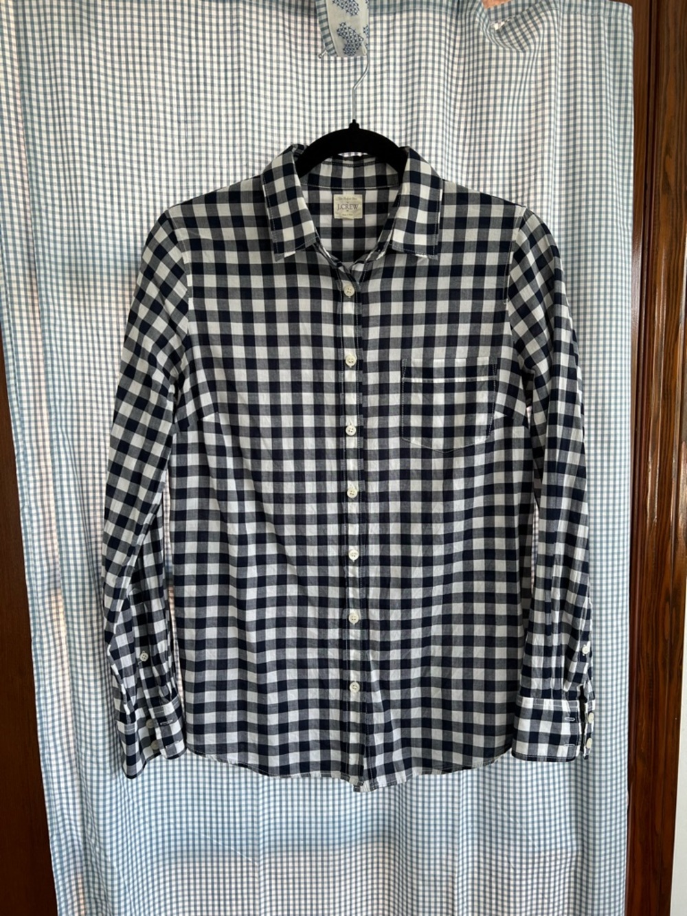 J. Crew Navy and White Gingham Button-Down Shirt